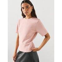 Mango Short-Sleeved Fine-Knit Sweater - Pastel Pink