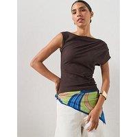 Mango Asymmetrical Ruched T-Shirt - Brown