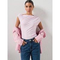 Mango Asymmetrical Ruched T-Shirt- Pink