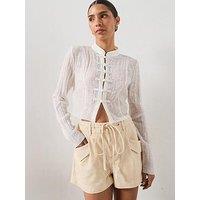 Mango Semi-Transparent Textured Georgette Blouse - White
