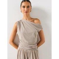 Mango Asymmetrical Draped Co-Ord Top - Grey