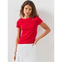 Mango Short Sleeve Fine Knit Sweater - Red