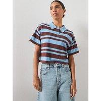 Mango Striped Cotton Polo Shirt - Blue
