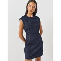 Mango Denim Mini Dress With Topstitching Details - Blue