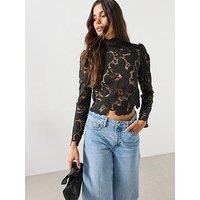 Mango Guipure Tie Neck Blouse - Black