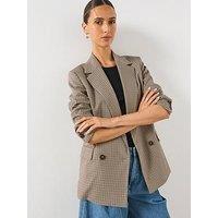 Mango Double-Breasted Micro-Houndstooth Jacket - Brown
