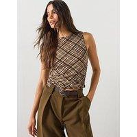 Mango Draped Checkered Top - Brown