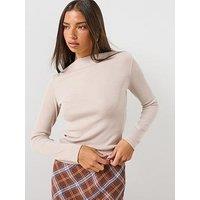 Mango Women'S Ribbed Long Sleeve Boat Neck T-Shirt - Beige