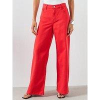 Mango Low Rise Wide Leg Jeans - Red