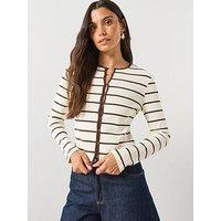 Mango Stripped Knit Cardigan - Cream
