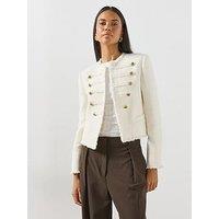 Mango Decorative Frogging Closures Tweed Jacket - White