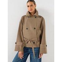 Mango Short Checked Trench Coat With Belt