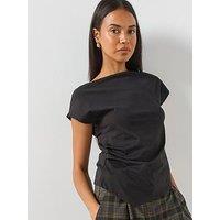 Mango Asymmetric T-Shirt With Pleat Detail - Black