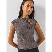 Mango Lace Top With Bow Detail - Grey