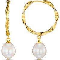 Orelia Ribbon & Pearl Mid Size Hoop Earrings