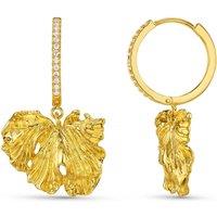 Orelia Molten Leaf Charm Pave Hoop Earrings