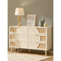 Dusk Raven Rattan 6 Drawer Chest - Cream Oak Effect
