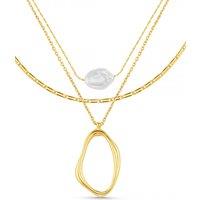 Orelia Oval & Pearl 3-Row Necklace