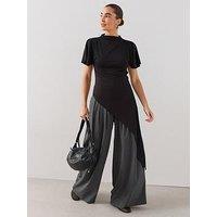 The Very Collection Asymmetric High Neck Longline Top - Black