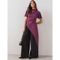The Very Collection Womens High Neck Asymmetric Longline Top - Red