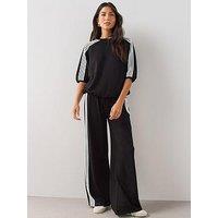 The Very Collection Women'S Side Stripe Wide Leg Trousers Co Ord - Black