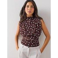 The Very Collection Ruched Waist Mesh Top - Brown