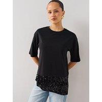 The Very Collection Sequin Hem T-Shirt - Black