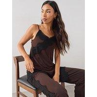 The Very Collection Lace Trim Asymmetric Cami Top Co Ord - Brown