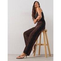 The Very Collection Wide Leg Lace Trim Trousers Co Ord - Brown