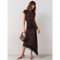 The Very Collection Lace Trim Asymmetric Midaxi Dress - Brown