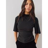 The Very Collection High Neck Ruched Waist Top - Black