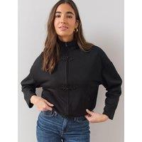The Very Collection Mandarin Button Zip Up Jacket - Black
