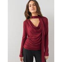 The Very Collection Womens Scarf Tie Ruched Cowl Neck Top - Burgundy