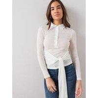 The Very Collection Button Up Sheer Wrap Top - Ecru