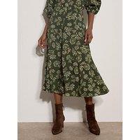 Apricot Painterly Sarasa Print Midi Dress - Green