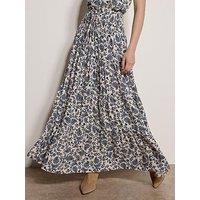 Apricot Painterly Paisley Vines Maxi Skirt - Cream
