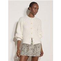 Apricot Ribbed Crew Neck Cardigan - Cream