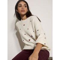 Apricot Embroidered Heart Jumper - Cream
