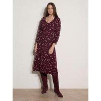 Apricot Watercolour Ditsy Smock Neck Midi Dress - Red