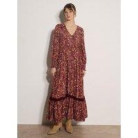 Apricot Painterly Paisley Tiered Maxi Dress - Red
