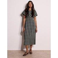 Apricot Check Puff Sleeve Midaxi Dress - Grey