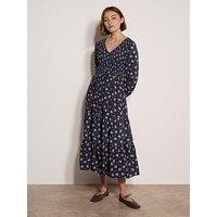 Apricot Mono Floral Bouquet Midaxi Dress - Navy