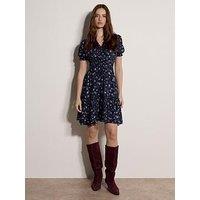 Apricot Riverside Tiny Flower Smock Dress - Navy