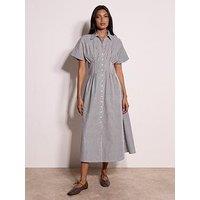 Apricot Thin Stripe Collared Shirt Midaxi Dress - White