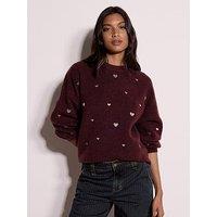 Apricot Embroidered Heart Knit Jumper - Red