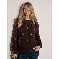 Apricot Embriod Flowers Pointelle Jumper - Brown