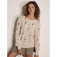 Apricot Embroidered Floral Pointelle Knit Jumper - Beige