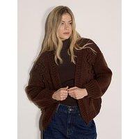 Apricot Knitted Rose Open Cardigan - Brown