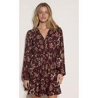Apricot Painterly Ruffle Neck Mini Dress - Red