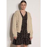Apricot Knit Rose Open Front Cardigan - Beige